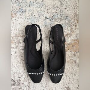 Anne Klein Black Flats with Pearl Accents